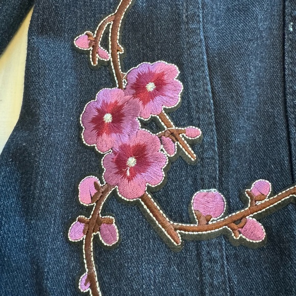 NY Collection Denim Jacket Sz L Blue Dark Wash 100% Cotton Embroidered Patchwork - Picture 11 of 16